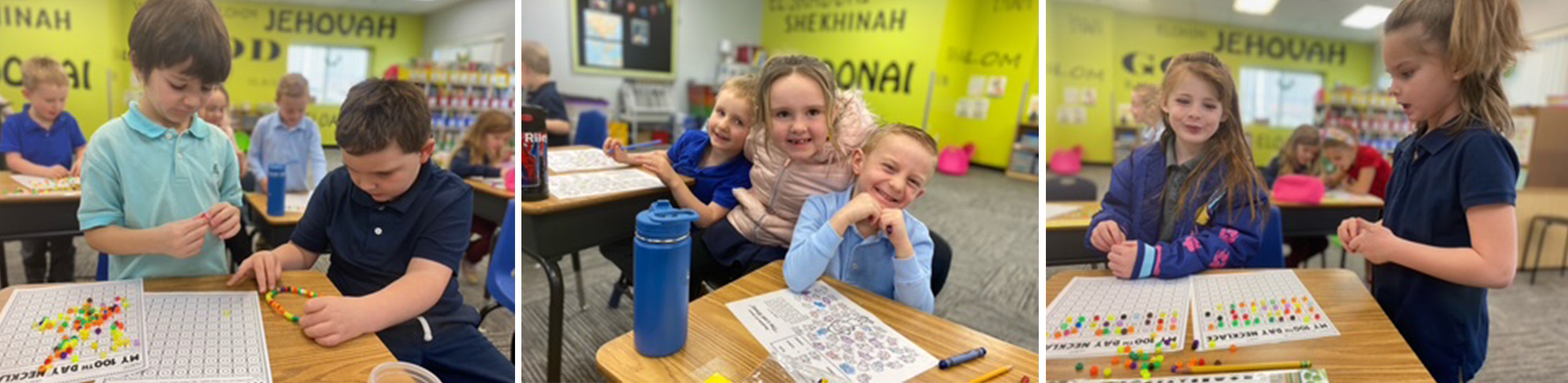 Photo collage of happy elementary students engaged in learning in the classroom
