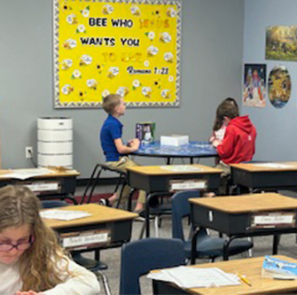 Students working in a classroom